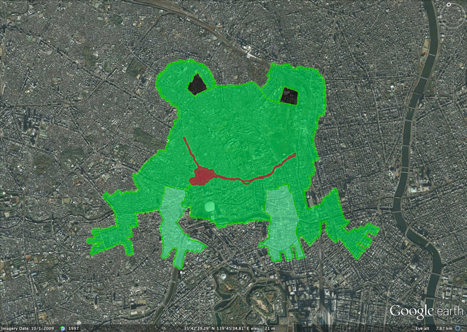 ランニングアート：54km の東京のカエルちゃん